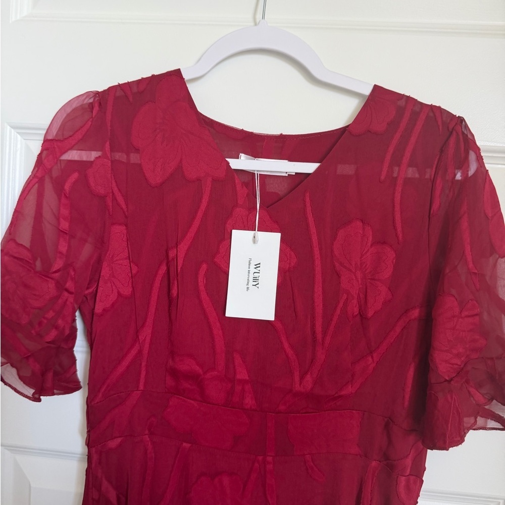 NWT Elegant Burgundy Midi Dress - Picture 5 of 11